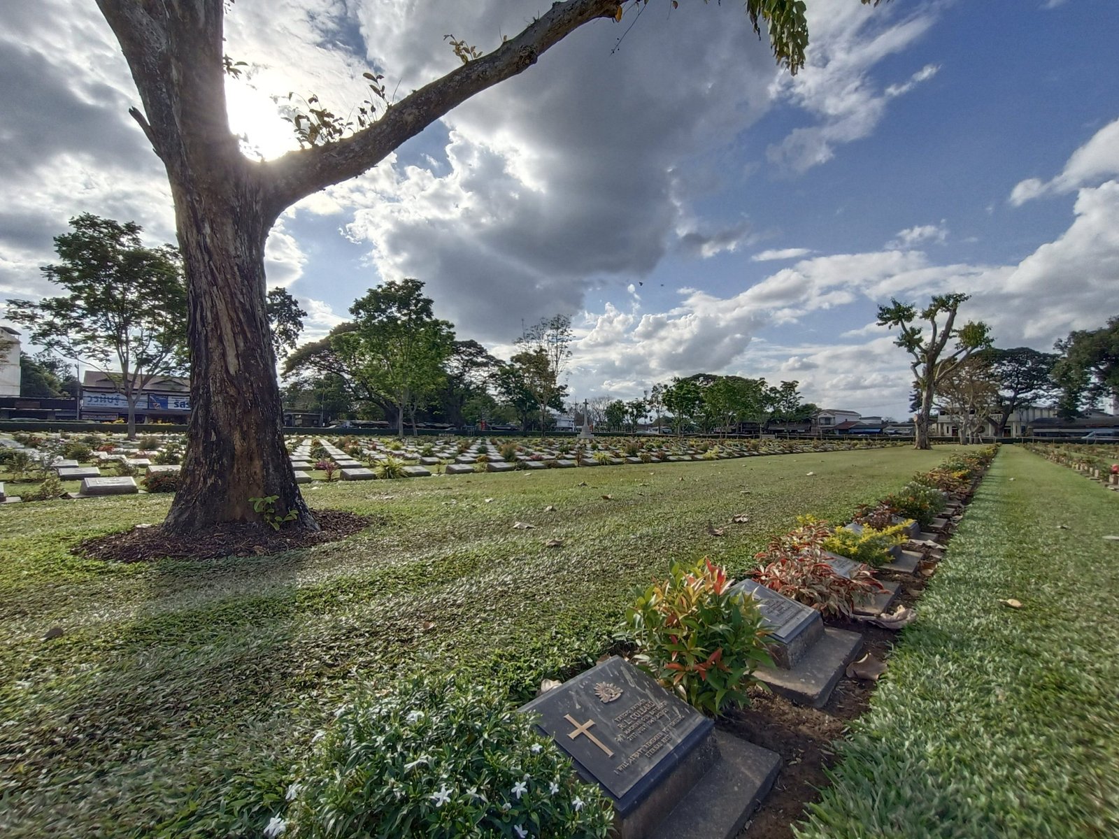 Headstones in Death Railway Cemetery, Kanchanaburi, Thailand.